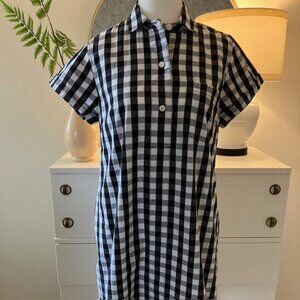 J Crew black and white checked shirt dress pullover women's size S cotton